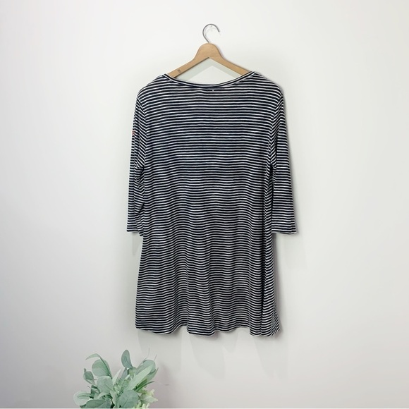 [Umgee] Black & White Striped Embroidered Floral 3/4 Sleeve Dress - Picture 6 of 7